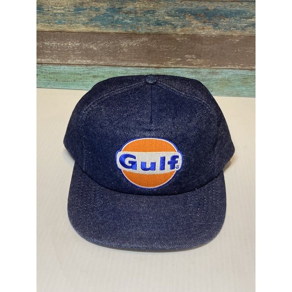 Gulf Denim Hat Ball Cap Trucker Snapback Vintage Oil Gas Rare Head To Toe